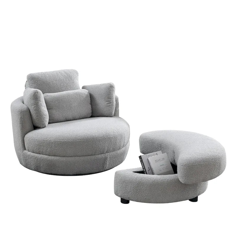 Fauteuil crapaud pivotant surdimensionné avec pouf de rangement lune