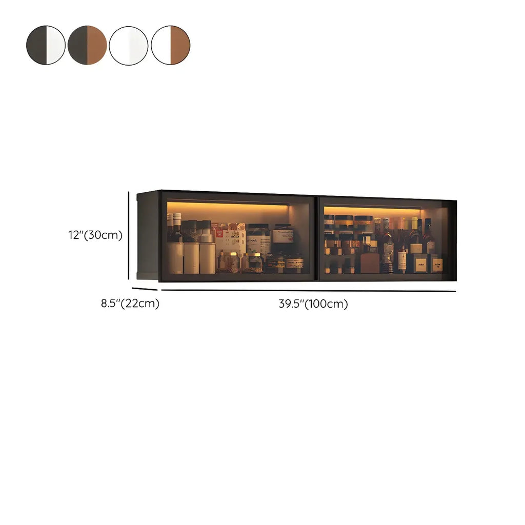 Vaisselier de cuisine en verre mural flottant en métal gris