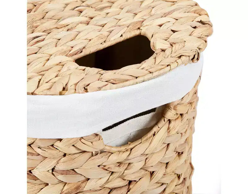 Panier à linge double ovale en jacinthe d'eau tressée à la main avec couvercle