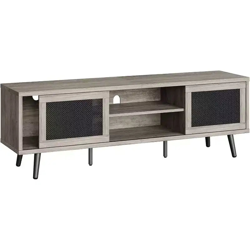 Meuble TV de 63 pouces de style milieu du siècle pour téléviseurs jusqu'à 75 pouces, meuble de divertissement avec rangements et étagères ouvertes pour salon
