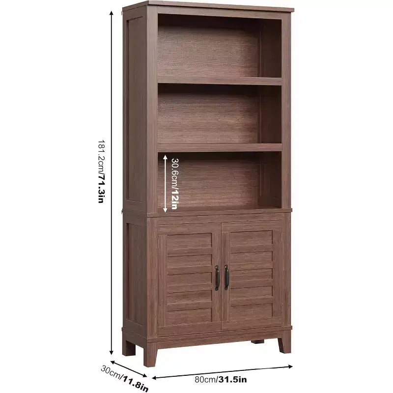 Bibliothèque de ferme 71 po avec portes, étagère haute à 5 niveaux Armoire de rangement pour salon ou bureau