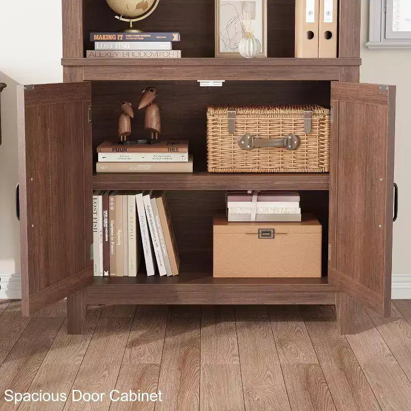 Bibliothèque de ferme 71 po avec portes, étagère haute à 5 niveaux Armoire de rangement pour salon ou bureau