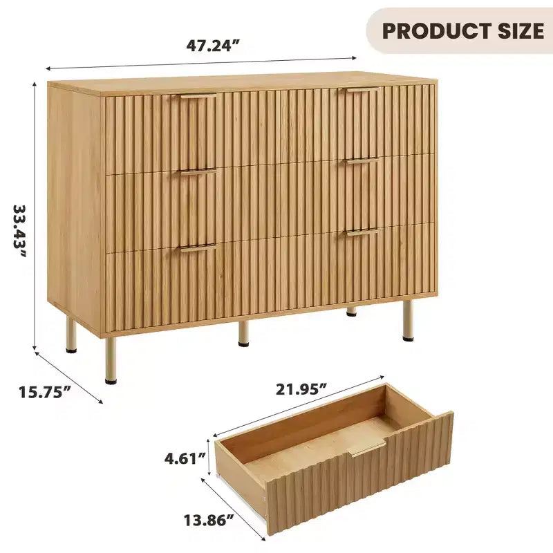 Commode cannelée moderne de 47 po, à 6 tiroirs doubles, pour salon, chambre et couloir
