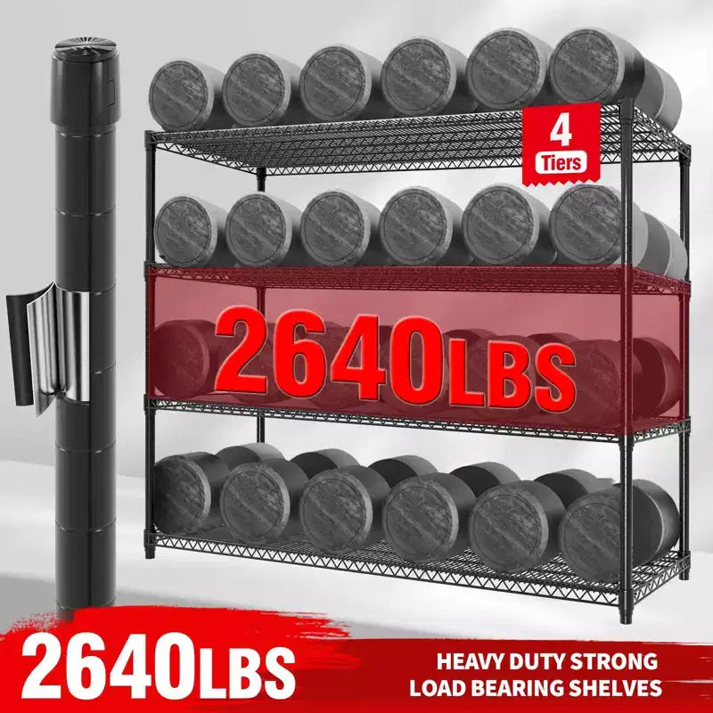Étagère de rangement robuste 73, capacité de 1200 kg, étagères de rangement réglables à 4 niveaux avec roulettes et pieds, pour garage, garde-manger, cuisine