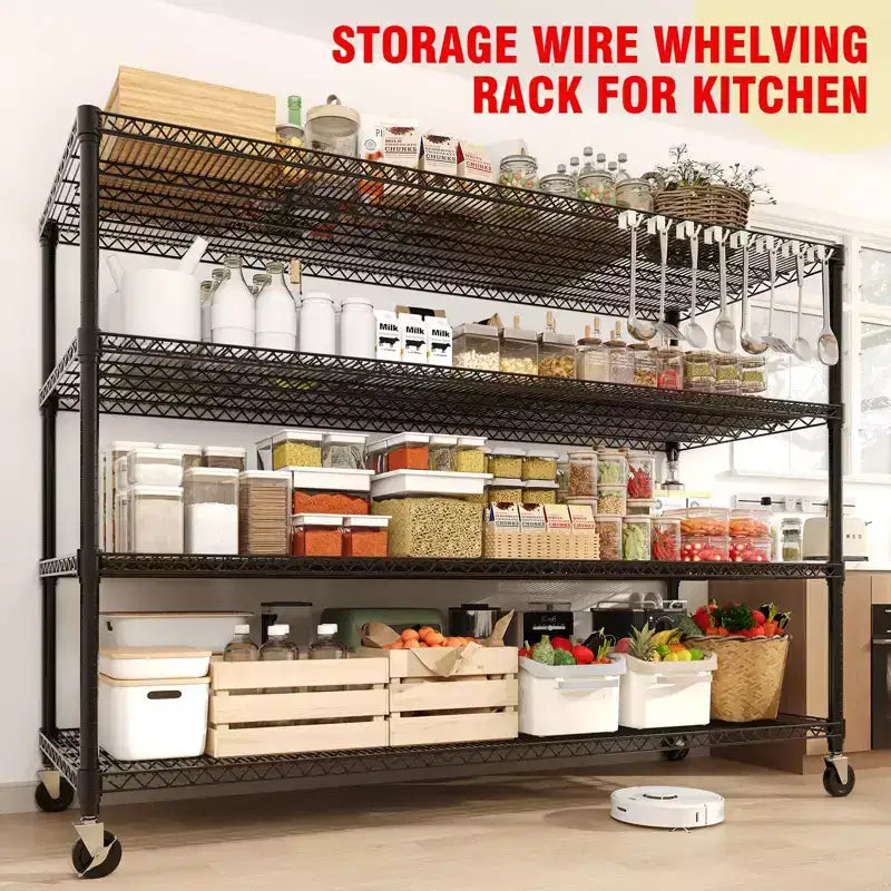 Étagère de rangement robuste 73, capacité de 1200 kg, étagères de rangement réglables à 4 niveaux avec roulettes et pieds, pour garage, garde-manger, cuisine