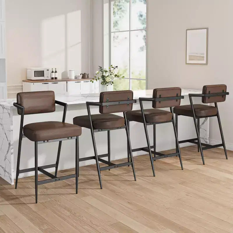 Tabourets de bar hauts avec coussin épais et pieds en métal renforcé, chaises de bar rembourrées à hauteur de comptoir avec dossier et repose-pieds