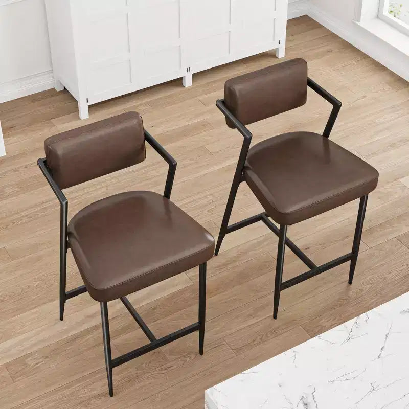 Tabourets de bar hauts avec coussin épais et pieds en métal renforcé, chaises de bar rembourrées à hauteur de comptoir avec dossier et repose-pieds