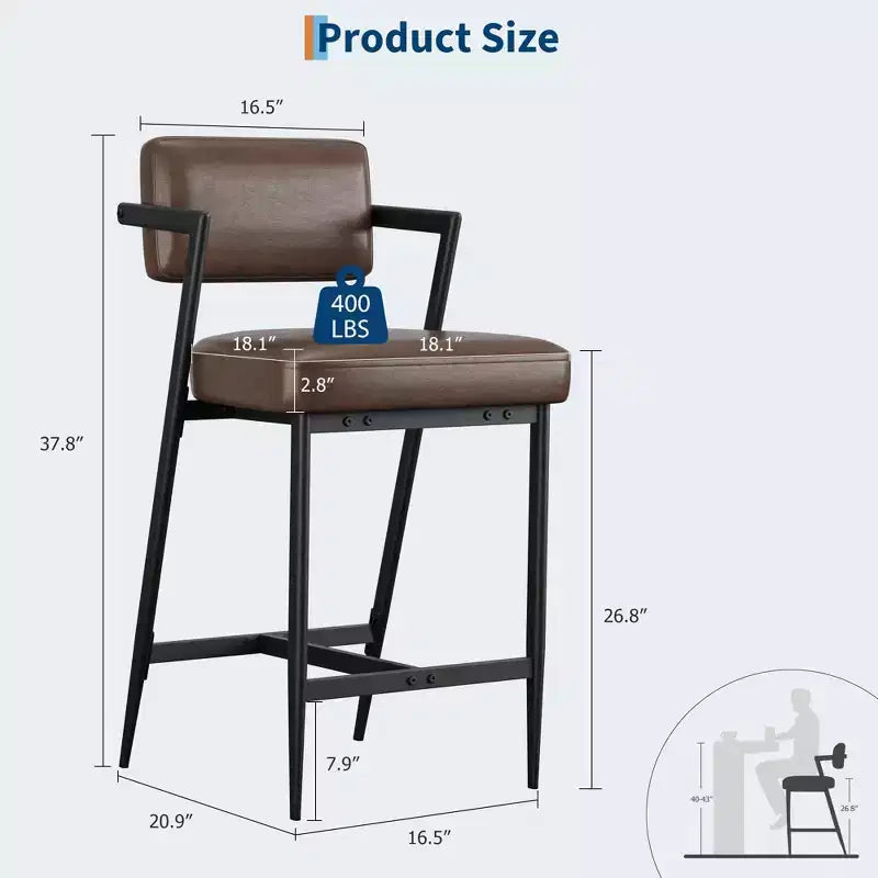 Tabourets de bar hauts avec coussin épais et pieds en métal renforcé, chaises de bar rembourrées à hauteur de comptoir avec dossier et repose-pieds