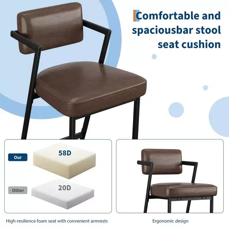 Tabourets de bar hauts avec coussin épais et pieds en métal renforcé, chaises de bar rembourrées à hauteur de comptoir avec dossier et repose-pieds