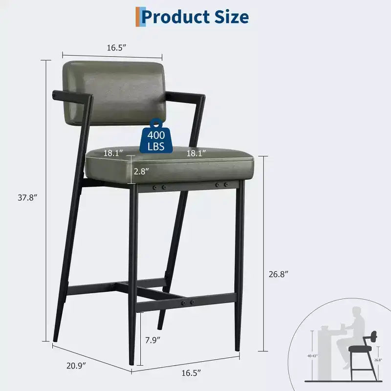 Tabourets de bar hauts avec coussin épais et pieds en métal renforcé, chaises de bar rembourrées à hauteur de comptoir avec dossier et repose-pieds