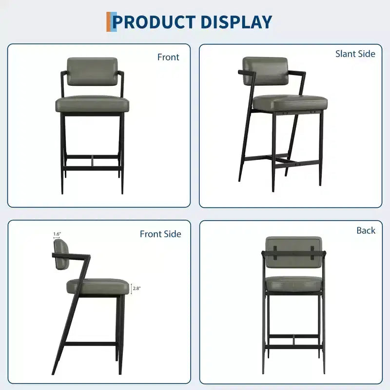 Tabourets de bar hauts avec coussin épais et pieds en métal renforcé, chaises de bar rembourrées à hauteur de comptoir avec dossier et repose-pieds
