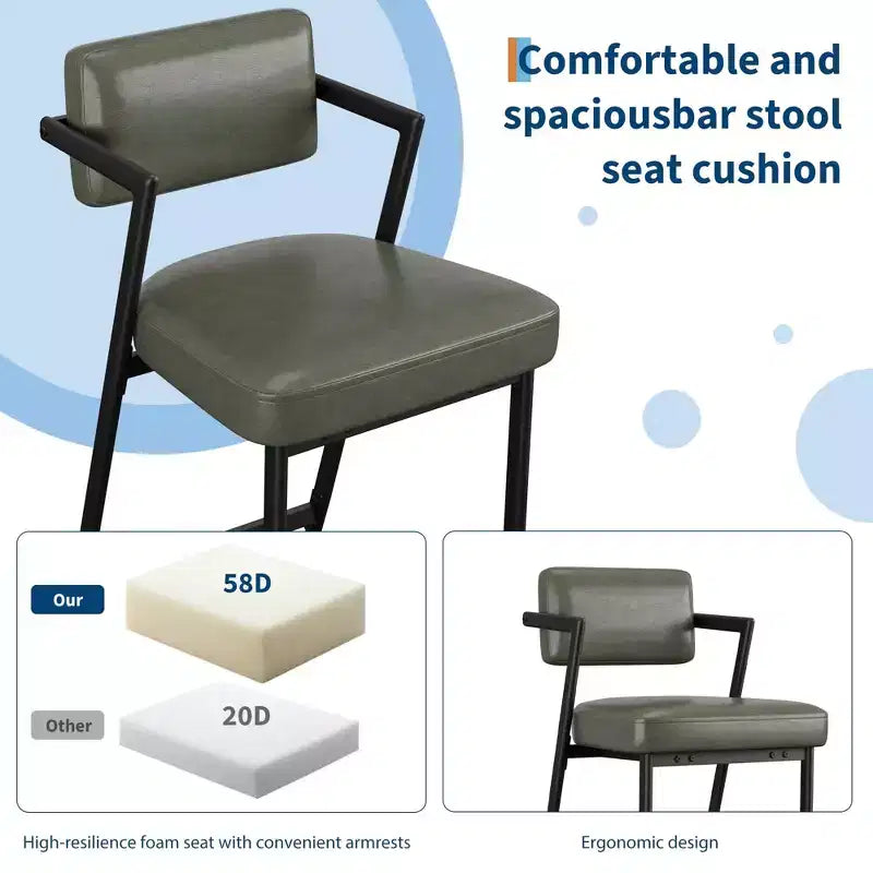 Tabourets de bar hauts avec coussin épais et pieds en métal renforcé, chaises de bar rembourrées à hauteur de comptoir avec dossier et repose-pieds