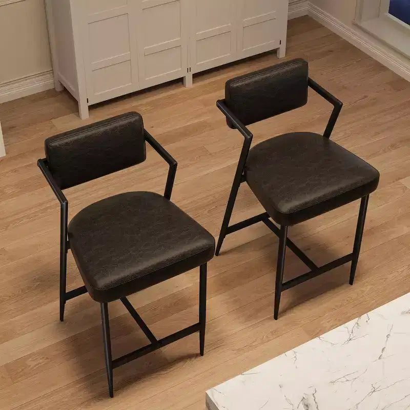 Tabourets de bar hauts avec coussin épais et pieds en métal renforcé, chaises de bar rembourrées à hauteur de comptoir avec dossier et repose-pieds