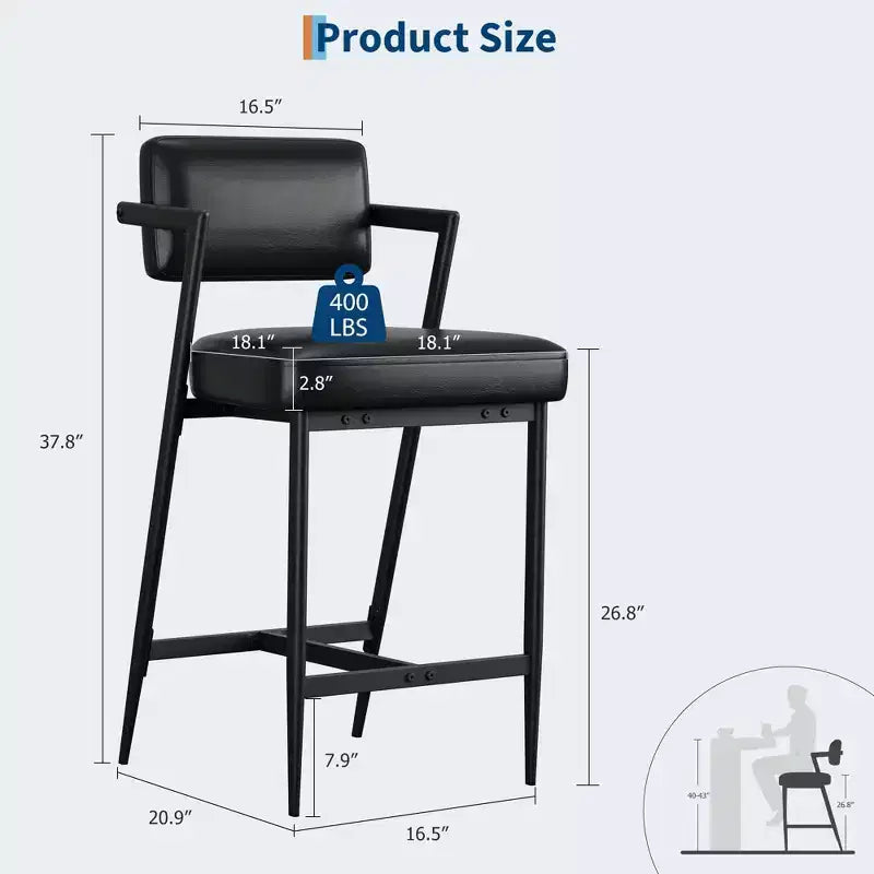 Tabourets de bar hauts avec coussin épais et pieds en métal renforcé, chaises de bar rembourrées à hauteur de comptoir avec dossier et repose-pieds