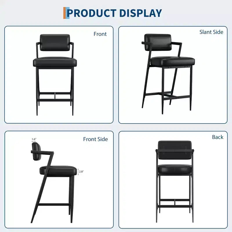 Tabourets de bar hauts avec coussin épais et pieds en métal renforcé, chaises de bar rembourrées à hauteur de comptoir avec dossier et repose-pieds