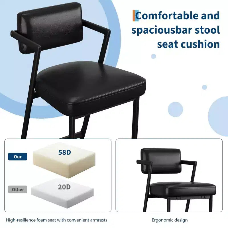 Tabourets de bar hauts avec coussin épais et pieds en métal renforcé, chaises de bar rembourrées à hauteur de comptoir avec dossier et repose-pieds