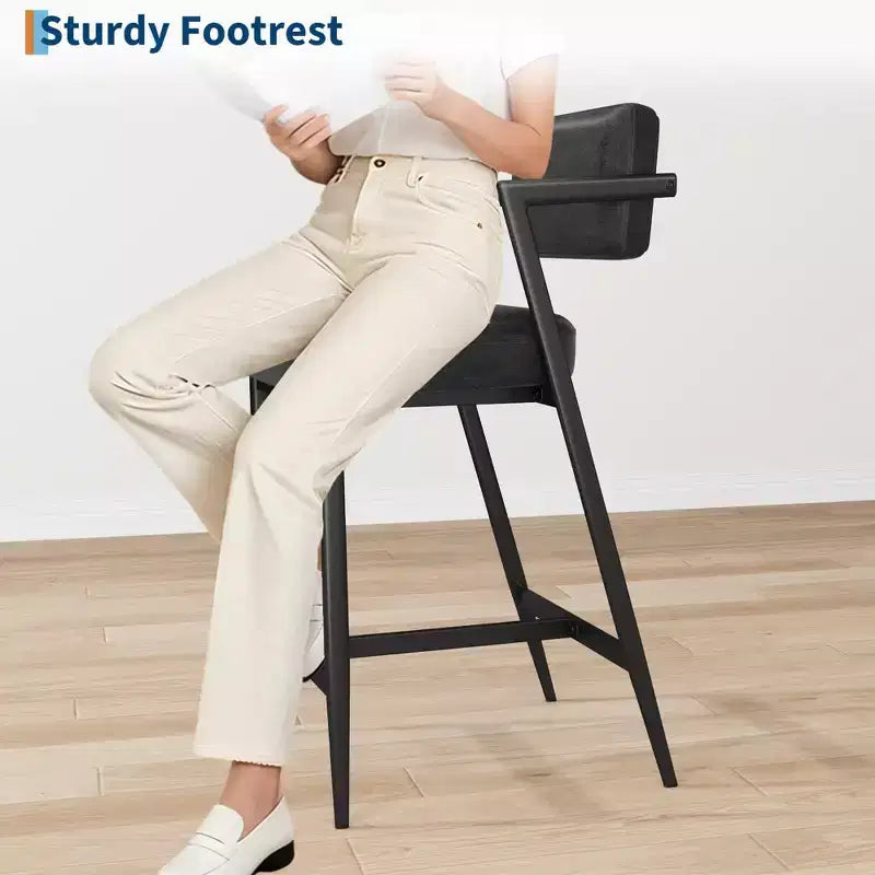 Tabourets de bar hauts avec coussin épais et pieds en métal renforcé, chaises de bar rembourrées à hauteur de comptoir avec dossier et repose-pieds