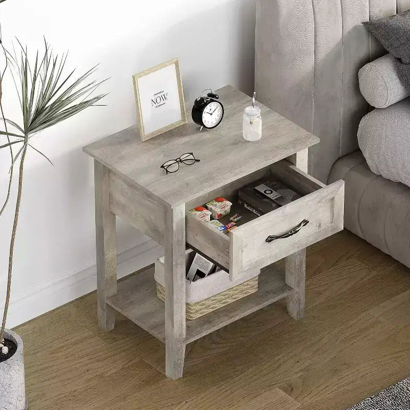 Table de chevet à 2 niveaux avec tiroir de rangement, tables d'appoint modernes pour petits espaces, table d'appoint multifonctionnelle pour chambre et salon