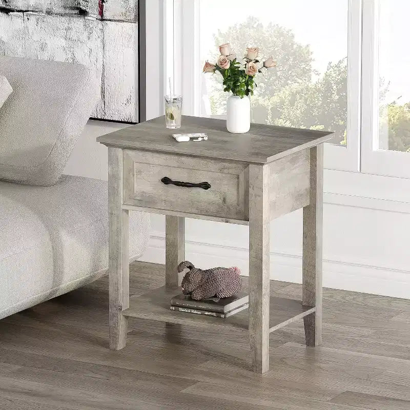 Table de chevet à 2 niveaux avec tiroir de rangement, tables d'appoint modernes pour petits espaces, table d'appoint multifonctionnelle pour chambre et salon