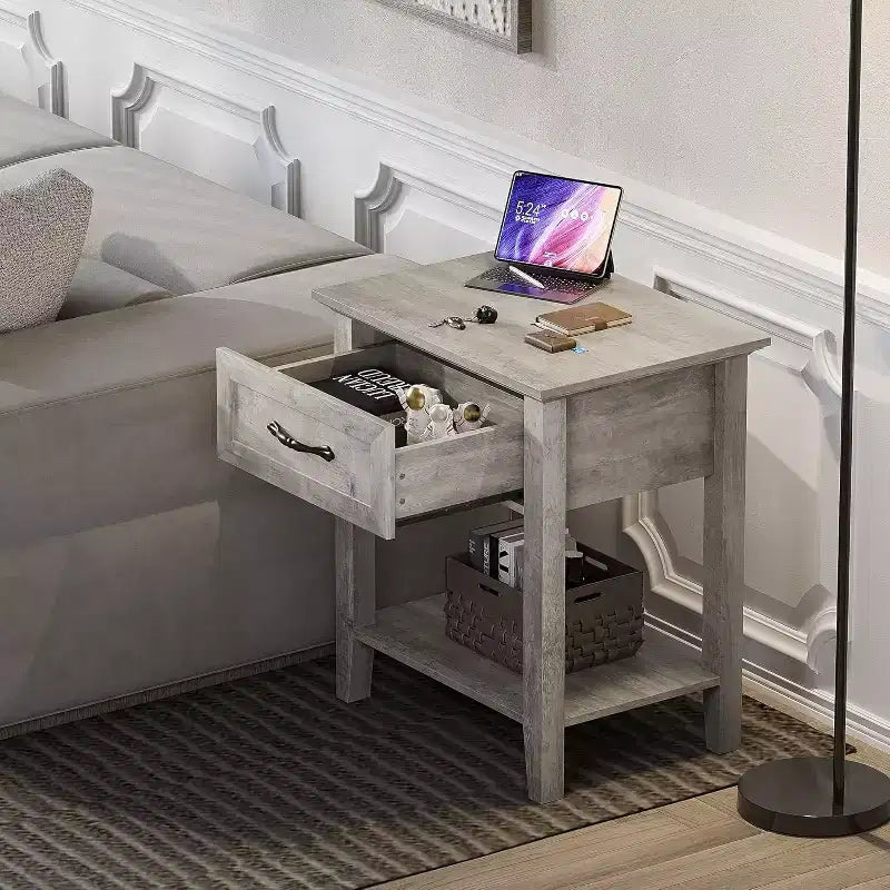 Table de chevet à 2 niveaux avec tiroir de rangement, tables d'appoint modernes pour petits espaces, table d'appoint multifonctionnelle pour chambre et salon