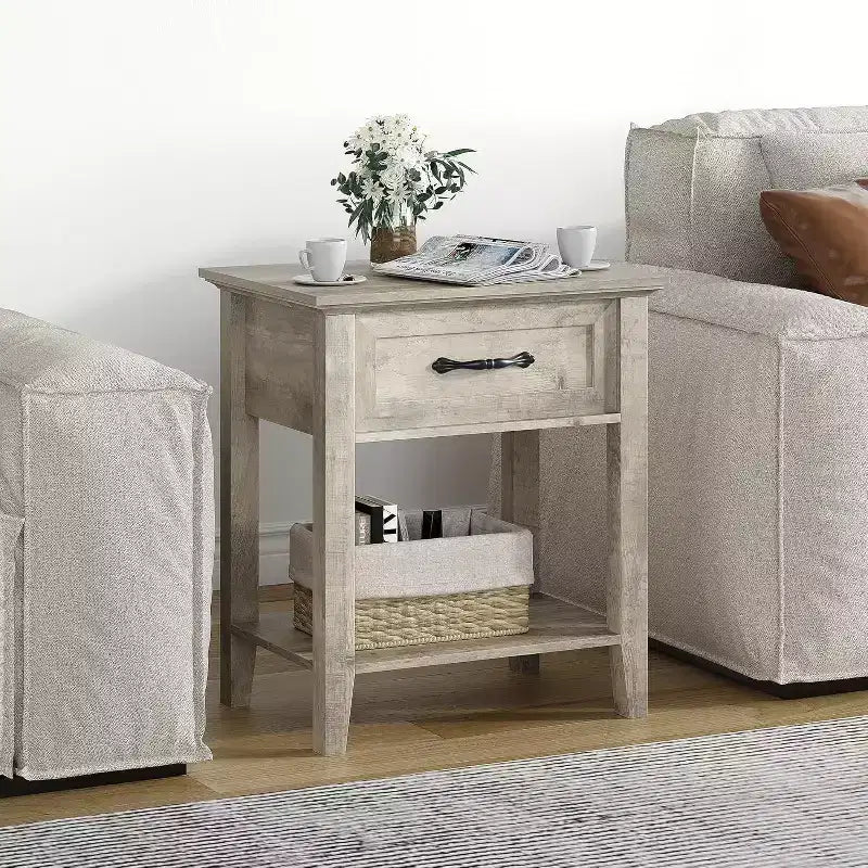 Table de chevet à 2 niveaux avec tiroir de rangement, tables d'appoint modernes pour petits espaces, table d'appoint multifonctionnelle pour chambre et salon