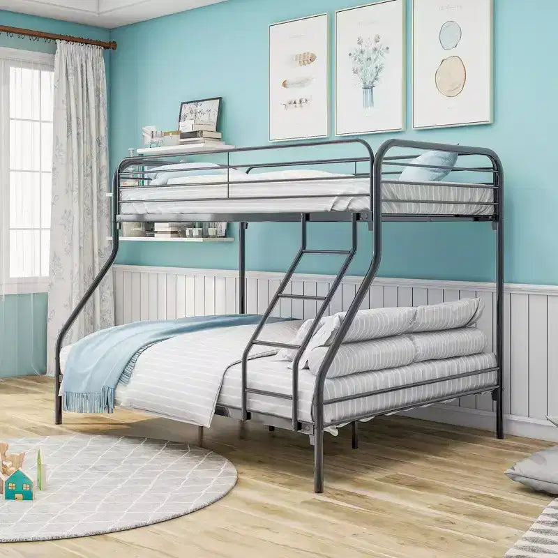  Twin-Over-Full Heavy Duty Metal Bunk Bed with Enhanced Guardrail & Inclined Ladder for Kids Bedroom