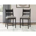 Signature Design by Ashley  Counter Height Upholstered Barstools, Set of 2, Black Wood Frame with Gray Foam Cushioned Seat