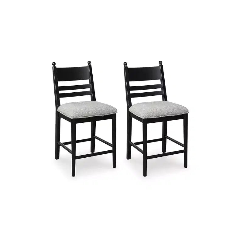 Tabourets de bar rembourrés hauteur comptoir, cadre en bois noir avec assise coussinée en mousse grise