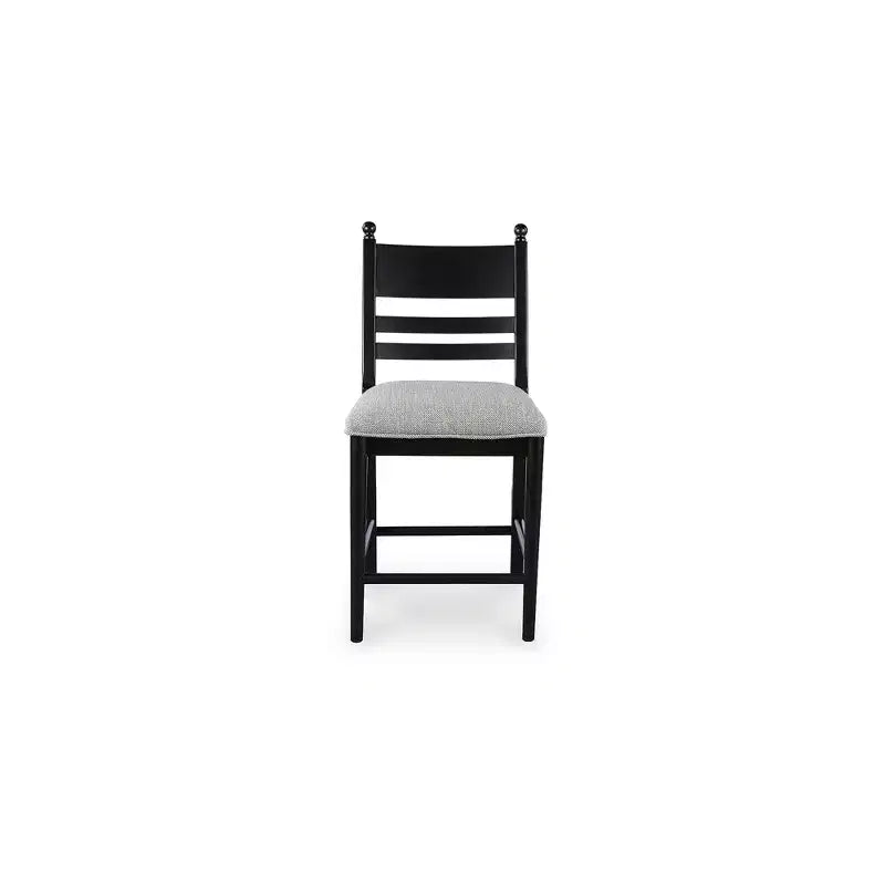 Tabourets de bar rembourrés hauteur comptoir, cadre en bois noir avec assise coussinée en mousse grise