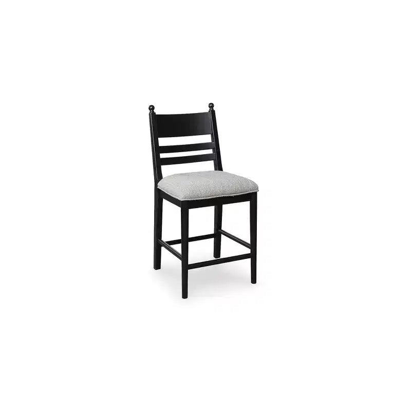 Tabourets de bar rembourrés hauteur comptoir, cadre en bois noir avec assise coussinée en mousse grise