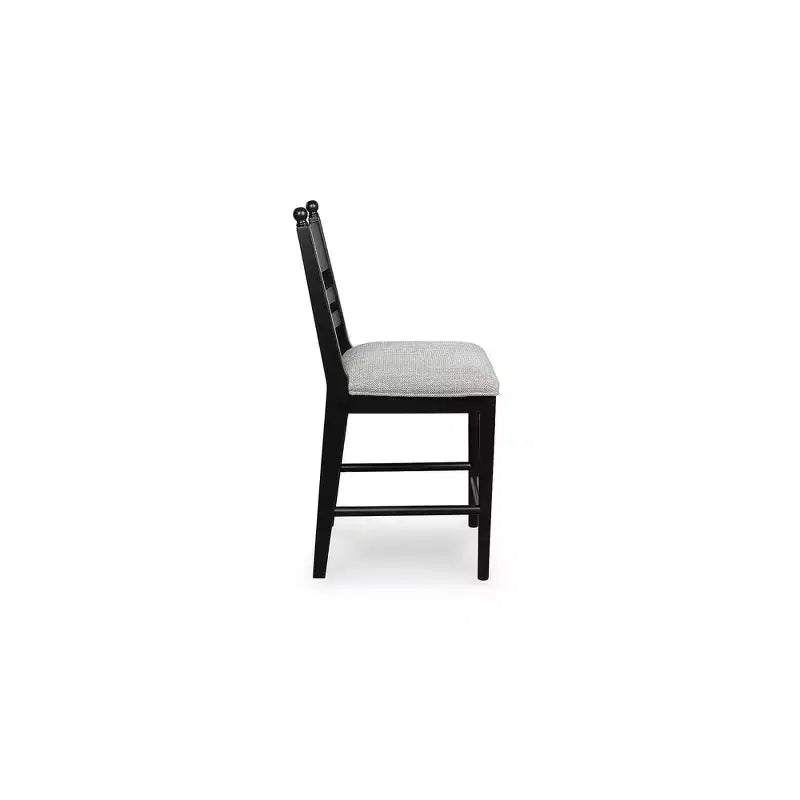 Tabourets de bar rembourrés hauteur comptoir, cadre en bois noir avec assise coussinée en mousse grise