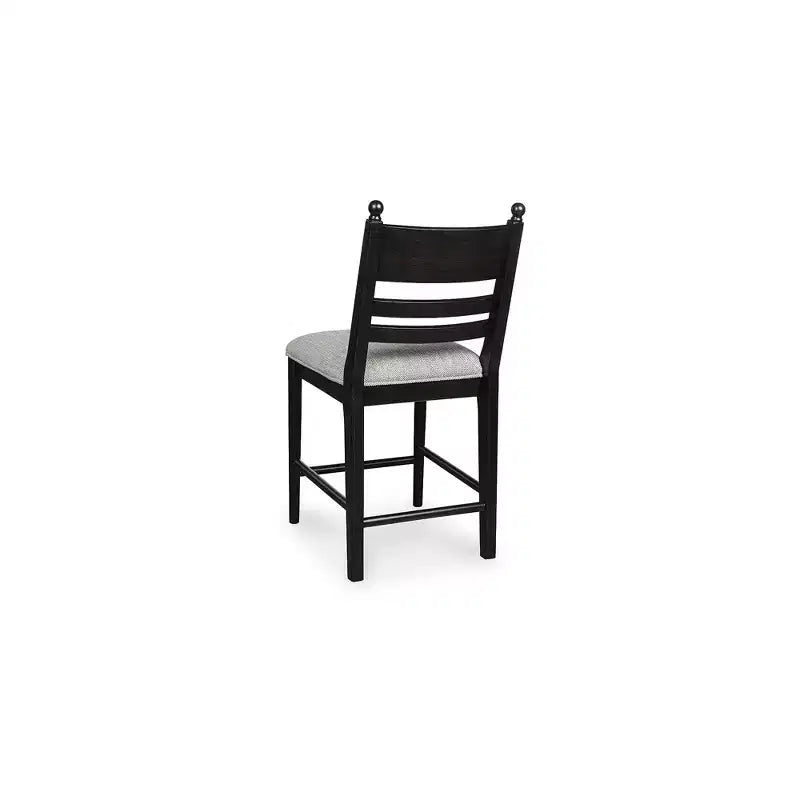 Tabourets de bar rembourrés hauteur comptoir, cadre en bois noir avec assise coussinée en mousse grise