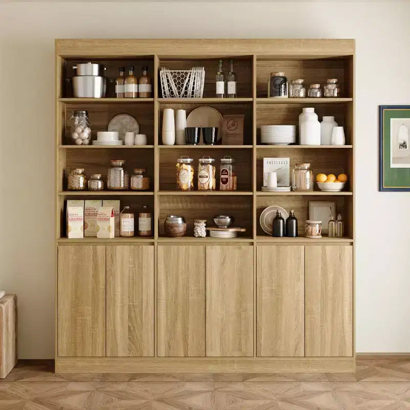 Armoire de cuisine grande capacité de 180 cm, 12 étagères ouvertes et rangement à 6 portes, buffet de rangement en chêne pour cuisine et salle à manger