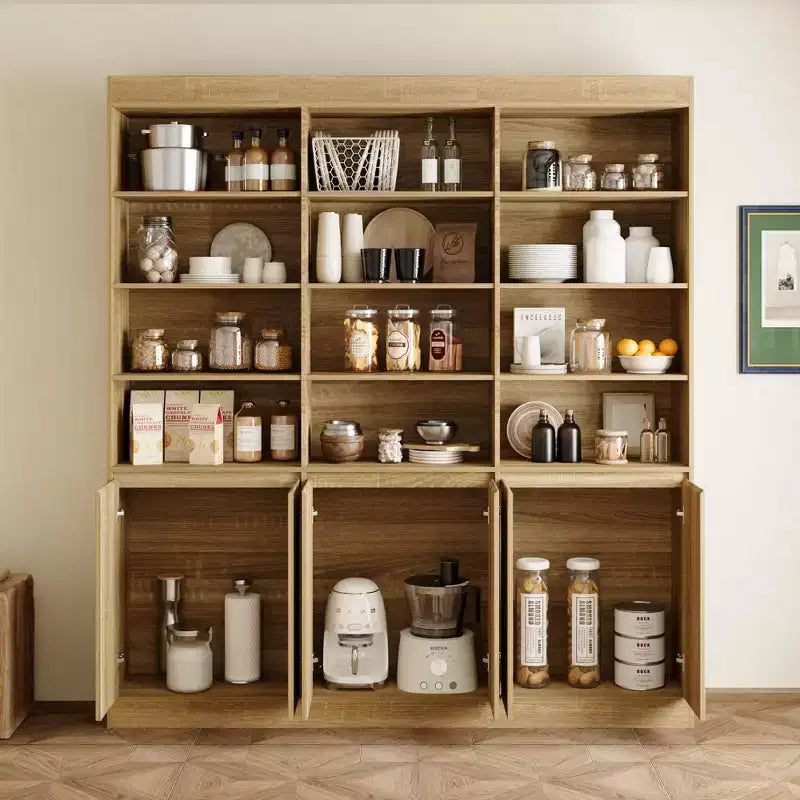 Armoire de cuisine grande capacité de 180 cm, 12 étagères ouvertes et rangement à 6 portes, buffet de rangement en chêne pour cuisine et salle à manger