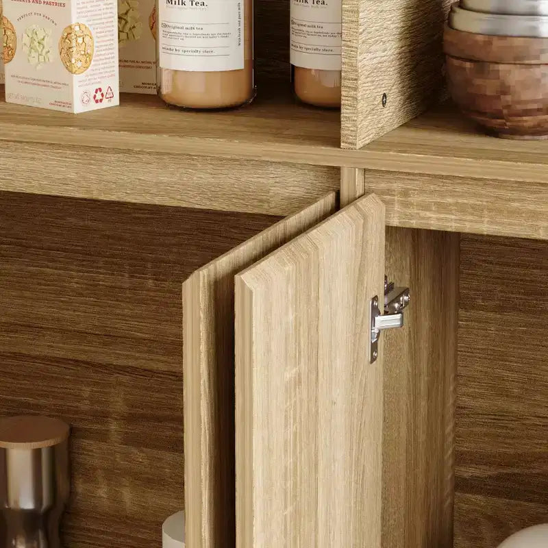 Armoire de cuisine grande capacité de 180 cm, 12 étagères ouvertes et rangement à 6 portes, buffet de rangement en chêne pour cuisine et salle à manger