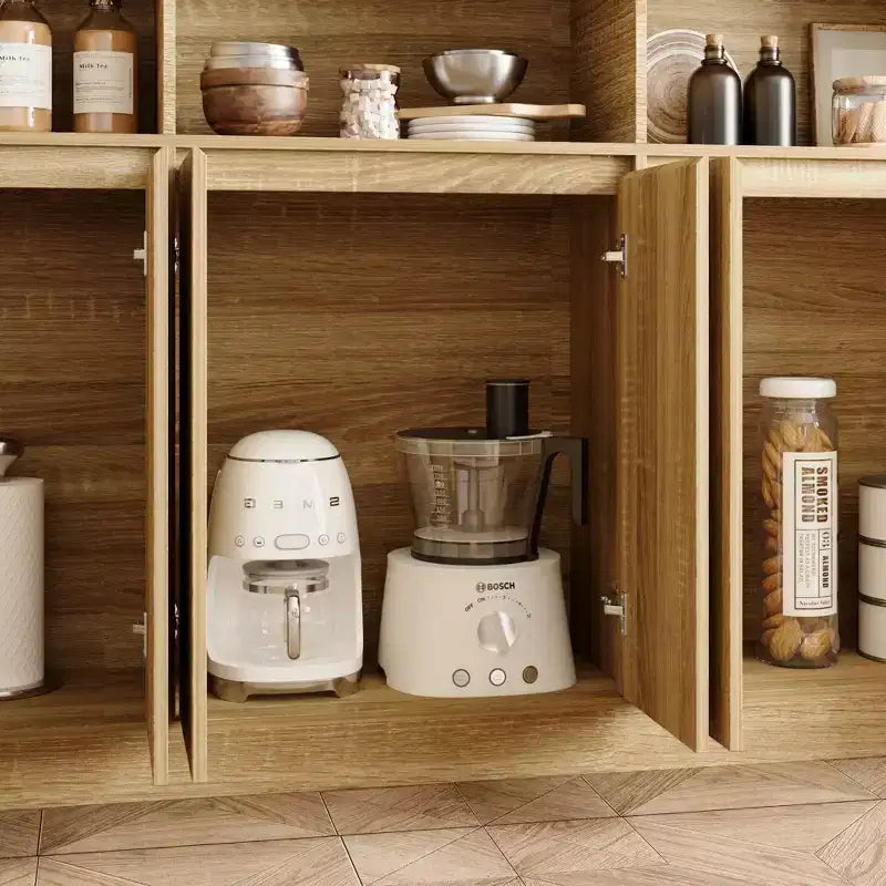 Armoire de cuisine grande capacité de 180 cm, 12 étagères ouvertes et rangement à 6 portes, buffet de rangement en chêne pour cuisine et salle à manger