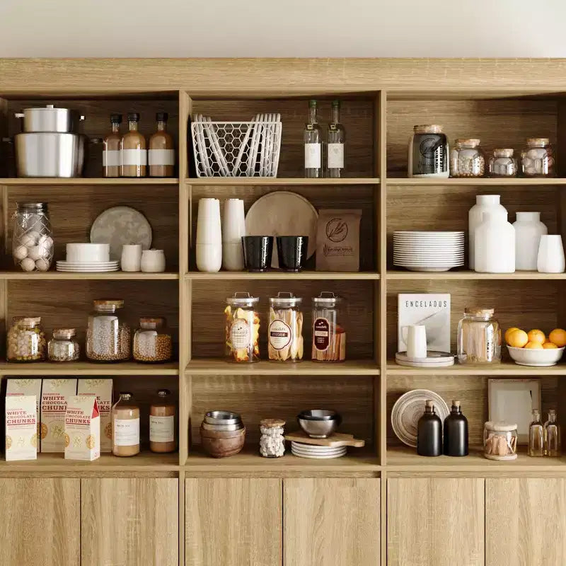 Armoire de cuisine grande capacité de 180 cm, 12 étagères ouvertes et rangement à 6 portes, buffet de rangement en chêne pour cuisine et salle à manger