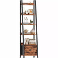  Brown 6 Tier Ladder Bookshelf with Drawer Tall Industrial Wood Metal Freestanding Storage Rack Etagere Display Bookcase for Home Office Rooms