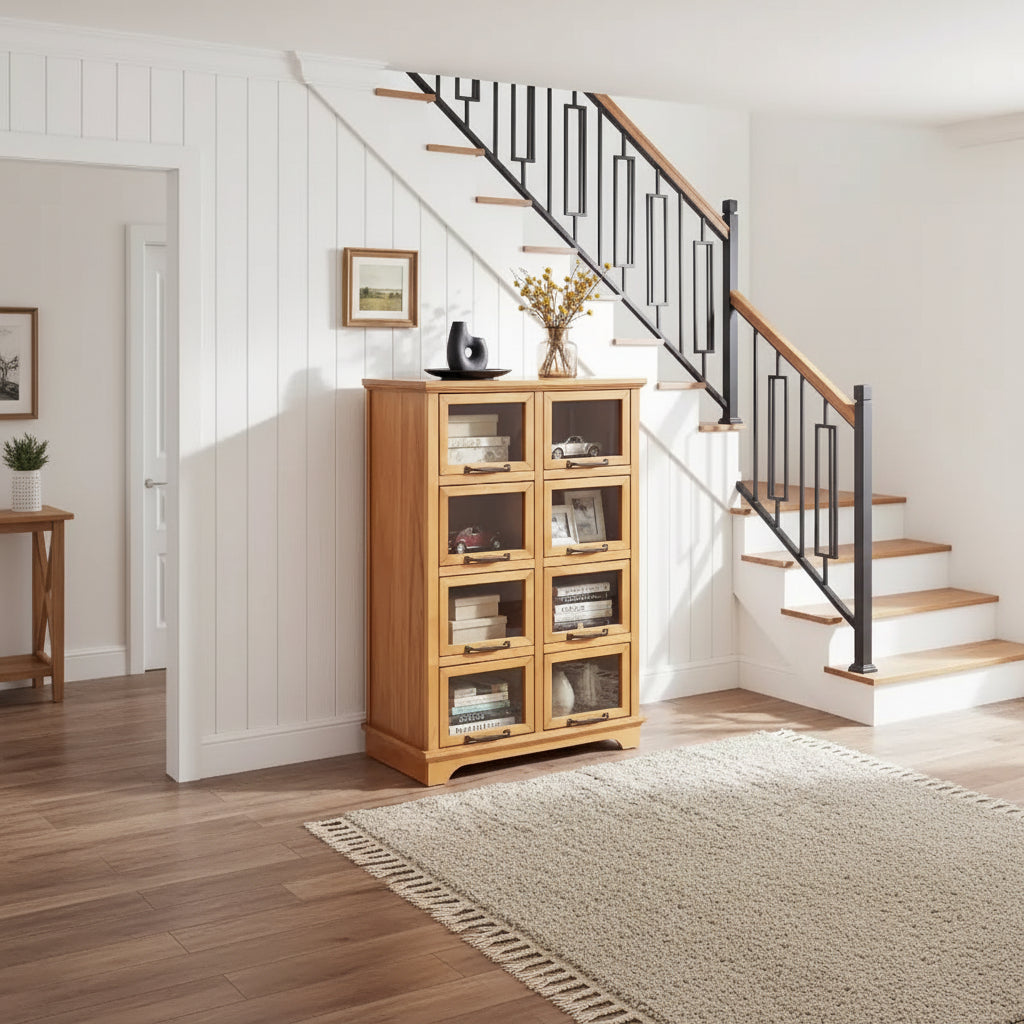 Meuble de rangement en bois style ferme moderne avec 8 portes vitrées