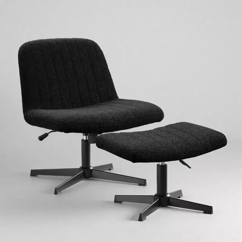  Swivel Accent Chair, Desk Chair No Wheels, Modern Boucle Fabric Upholstered Armless Chair with Footrest