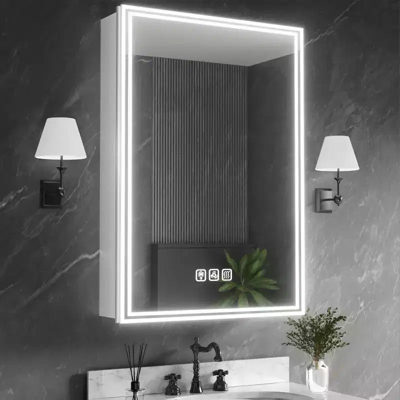  20 in. W x 28 in. H Flowing Light Aluminum Medicine Cabinet with Mirror, Dimmable, Anti-Fog, Fully Assembled