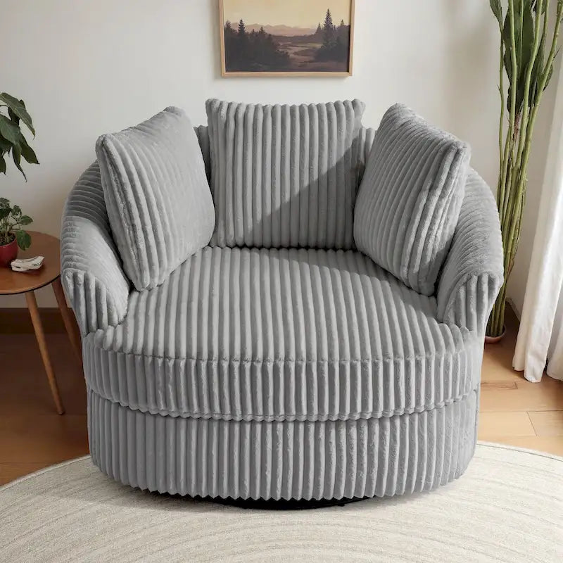 Fauteuil pivotant rond surdimensionné en velours côtelé avec accoudoirs encastrés 43 W