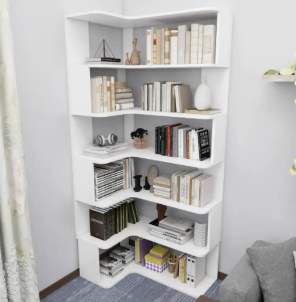 Étagère d'angle en bois manufacturé à 6 tablettes