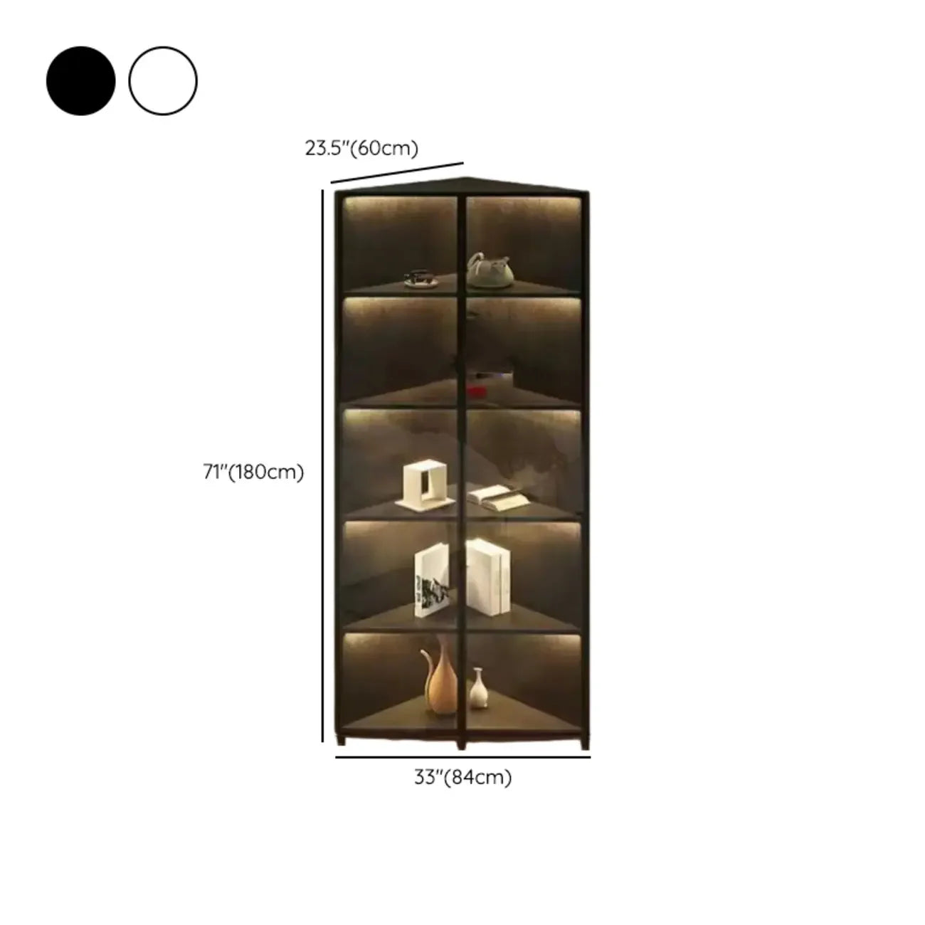 Meuble d'angle d'exposition moderne en bois et métal gris avec porte vitrée