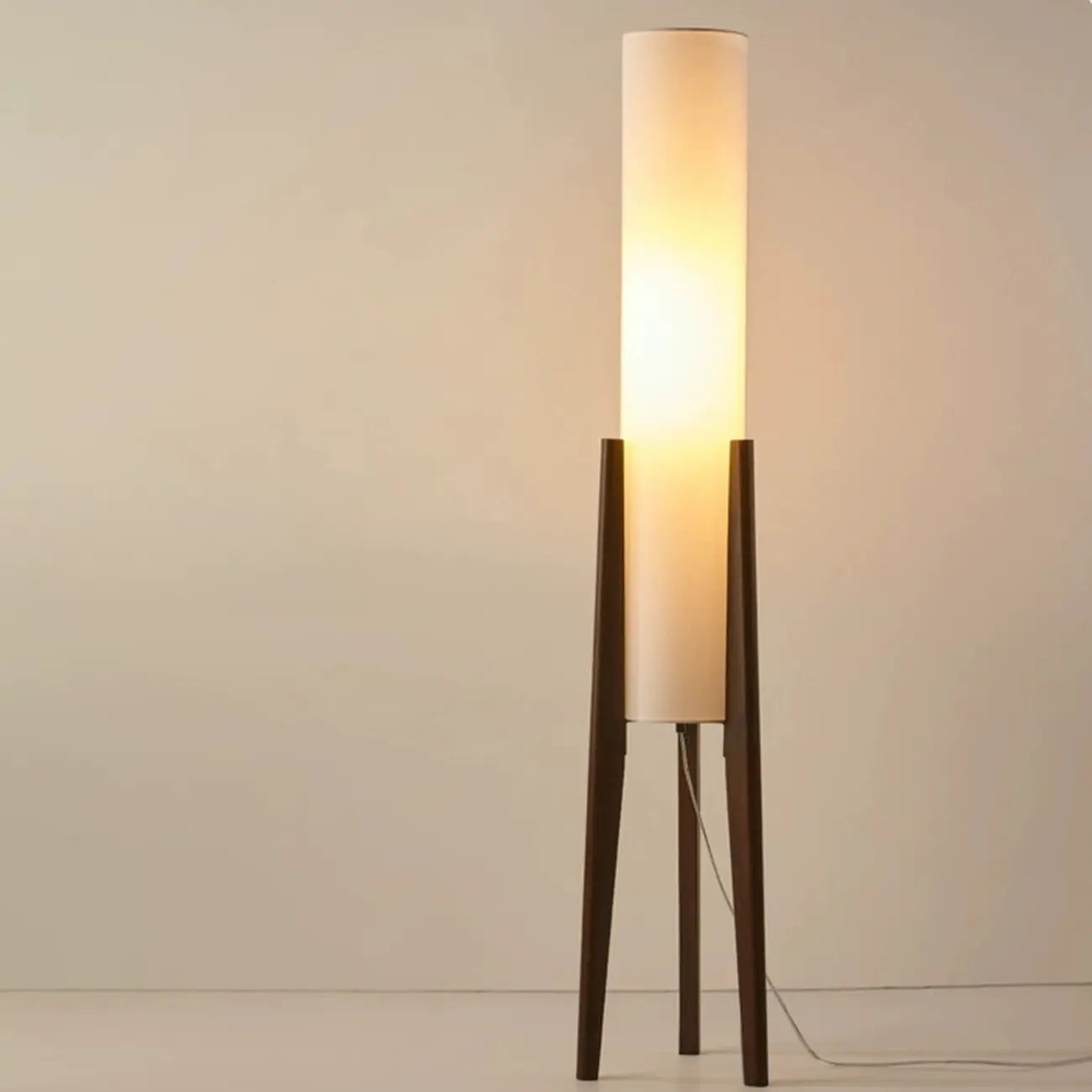Lampadaires LED en bois vintage avec abat-jour en tissu