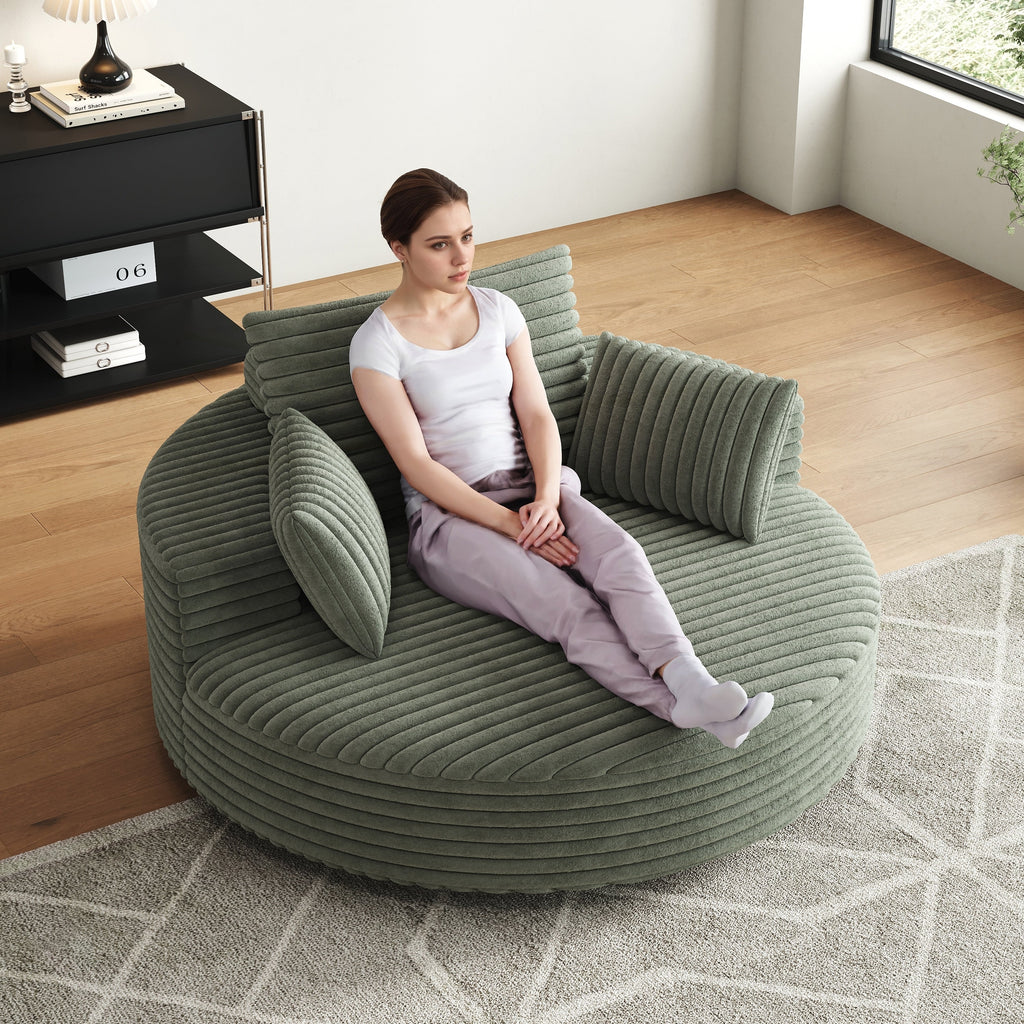 Fauteuil pivotant simple en velours côtelé et chenille avec rembourrage en mousse
