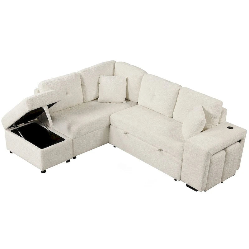 Canapé d'angle convertible avec pouf de rangement, canapé-lit pour salon