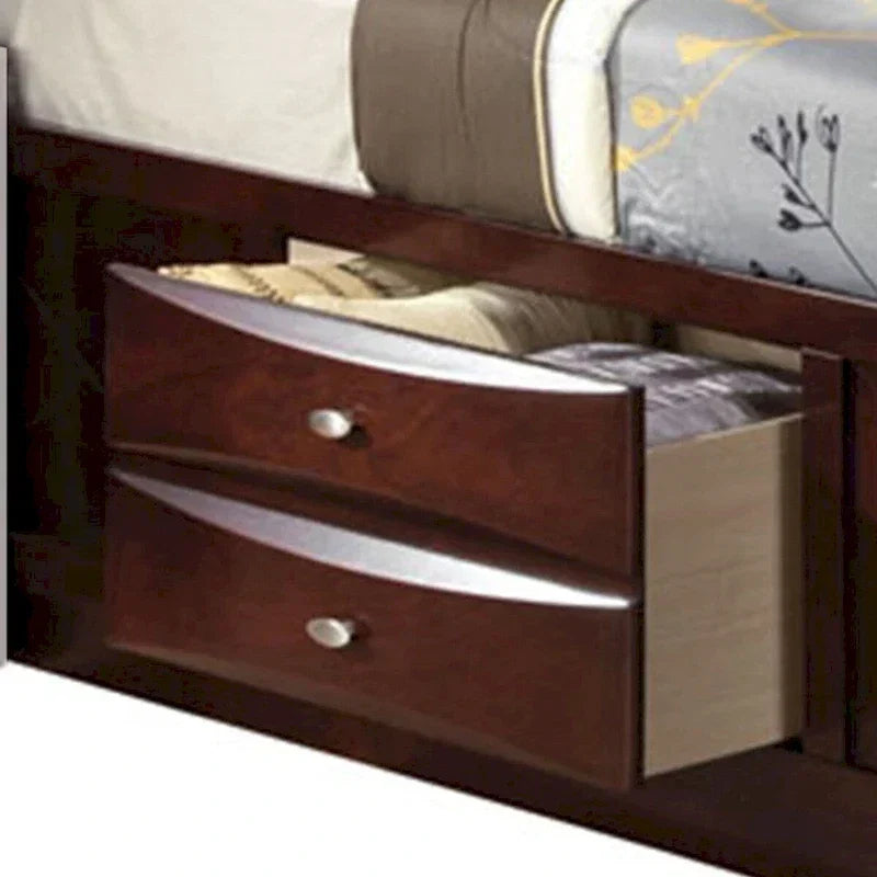 Lit double Queen Size avec bibliothèque et tiroirs, brun