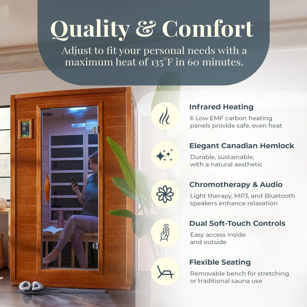 Sauna infrarouge lointain à faible champ électromagnétique pour 2 personnes, en bois de pruche du Canada