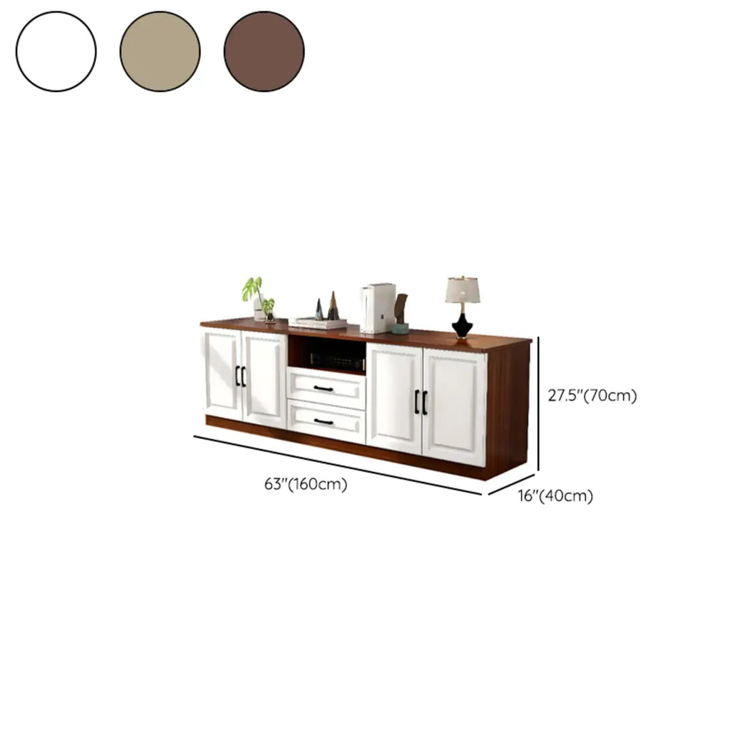 Meuble TV moderne blanc en bois avec rangement et gestion des câbles